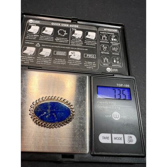 Vintage 950 silver lapis lazuli brooch pin - Picture 8 of 8